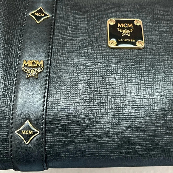 MCM Small Black Leather Satchel Boston Handbag - Picture 4 of 16